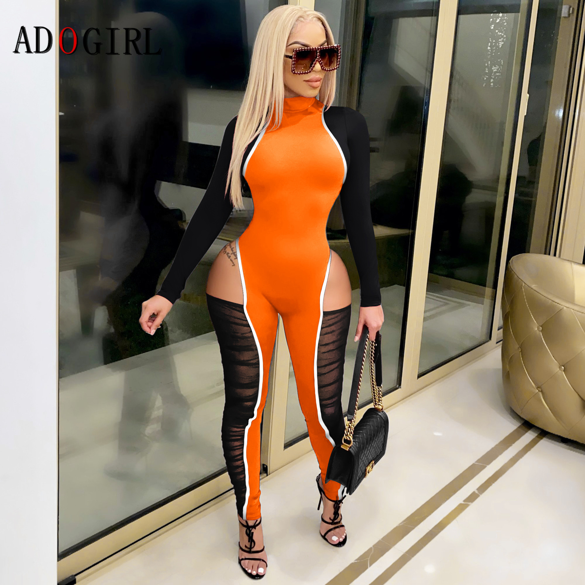 Adogirl  ޽ ġ ũ  Ʈ Ƽ  Ʈ  ٵ Ʈ Bodycon Jumpsuit  ü